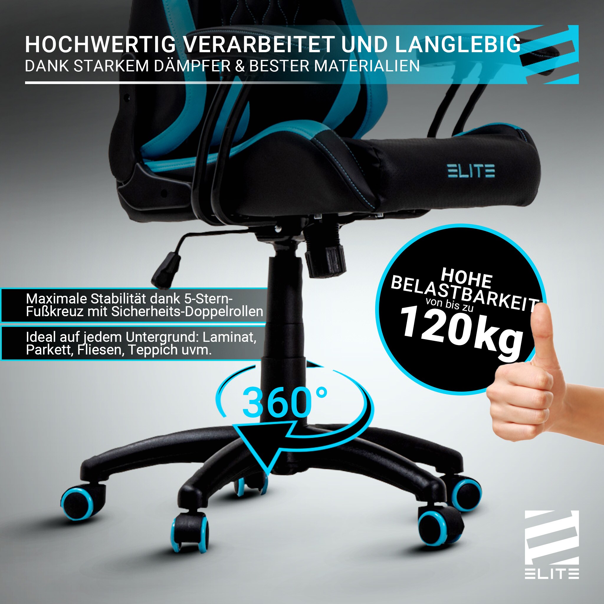 ELITE Gaming-Stuhl für Kinder PULSE, ergonomisch, bis 120kg, verstellbare Höhe, Wippmechanik, Kissen (Weiß/Pink)