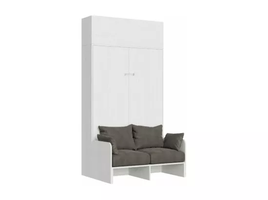 Armoire lit 120x190 avec canapé et meuble haut bois blanc Kanto-Couleur Microfibre 41