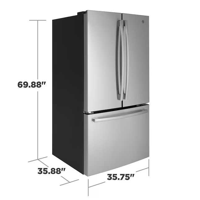 Refrigerador GE de 27 pés cúbicos com portas francesas e máquina de gelo (aço inoxidável resistente a impressões digitais) ENERGY STAR