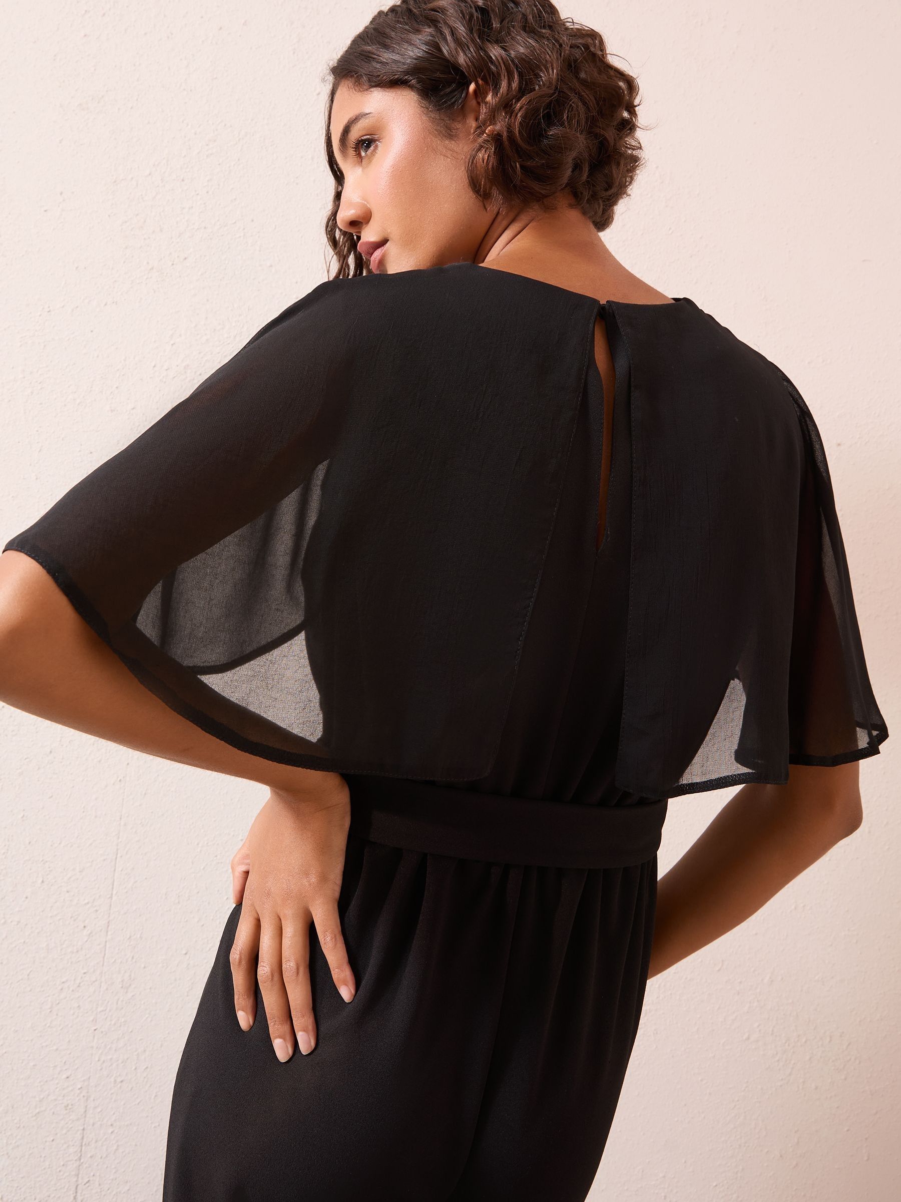 Zwart - Friends Like These Scuba Jumpsuit With Chiffon Overlay