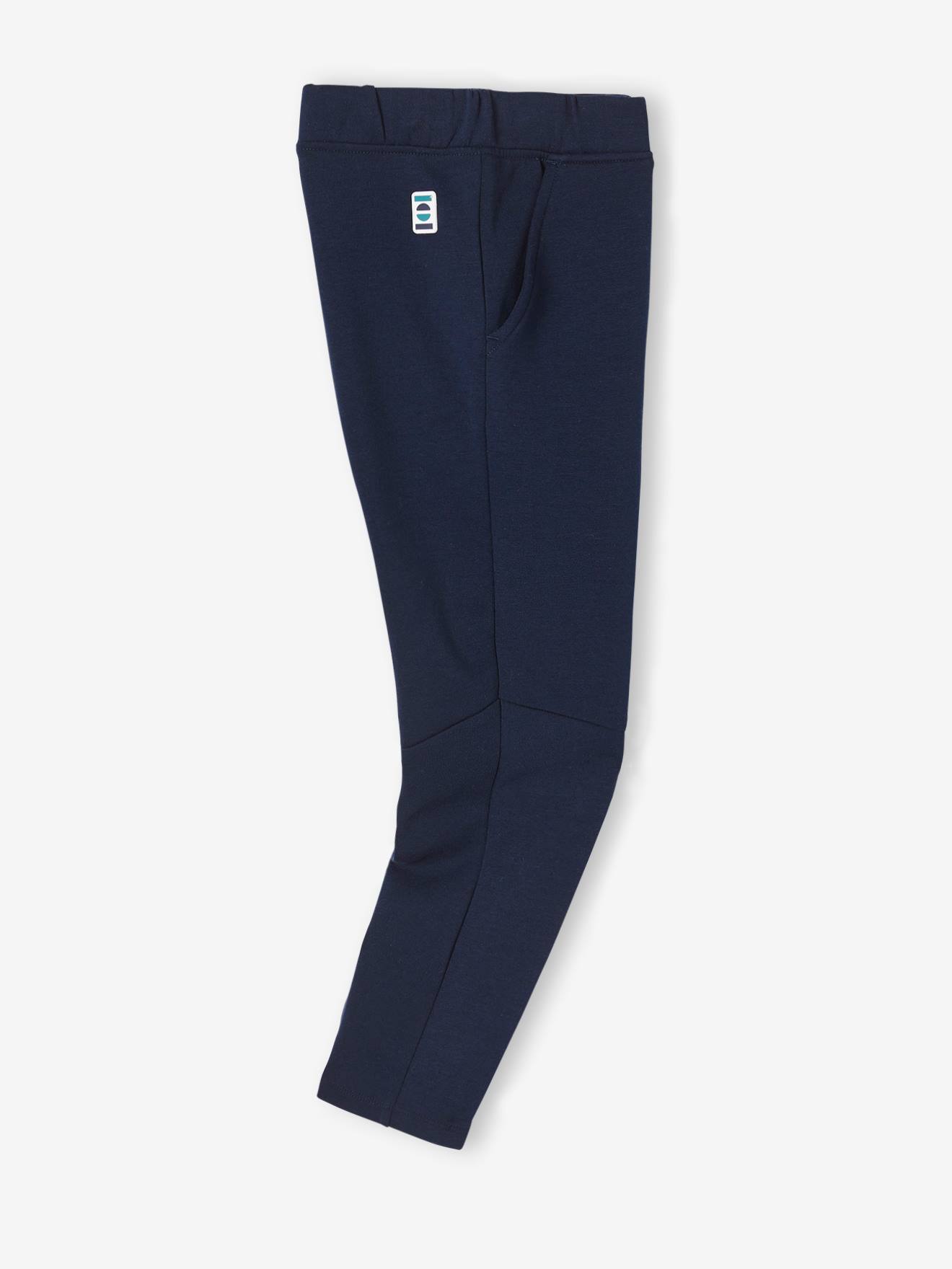 Calças de fato de treino lisas azul-escuras para meninos com estampas.