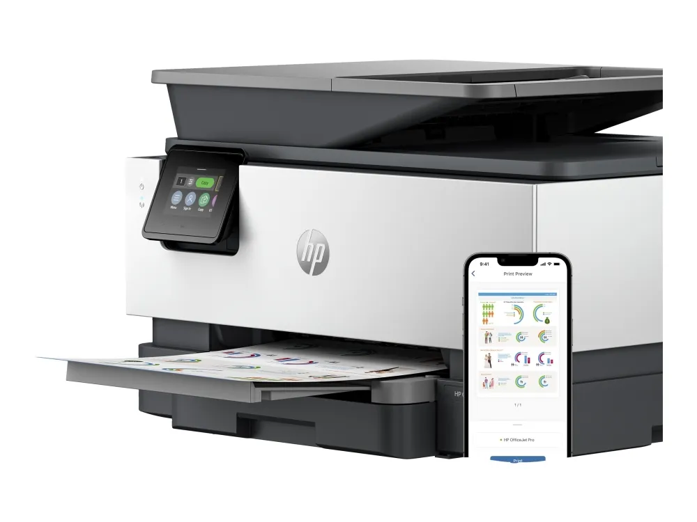 HP Officejet Pro 9120b All-in-One - Multifunktionsprinter - farve - blækprinter - Legal (216 x 356 mm) (original) - A4/Legal (medie) - op til 19 spm (kopiering) - op til 20 spm (udskriver) - 250 ark - 33.6 Kbps - USB 2.0, LAN, Wi-Fi(n), USB vært
