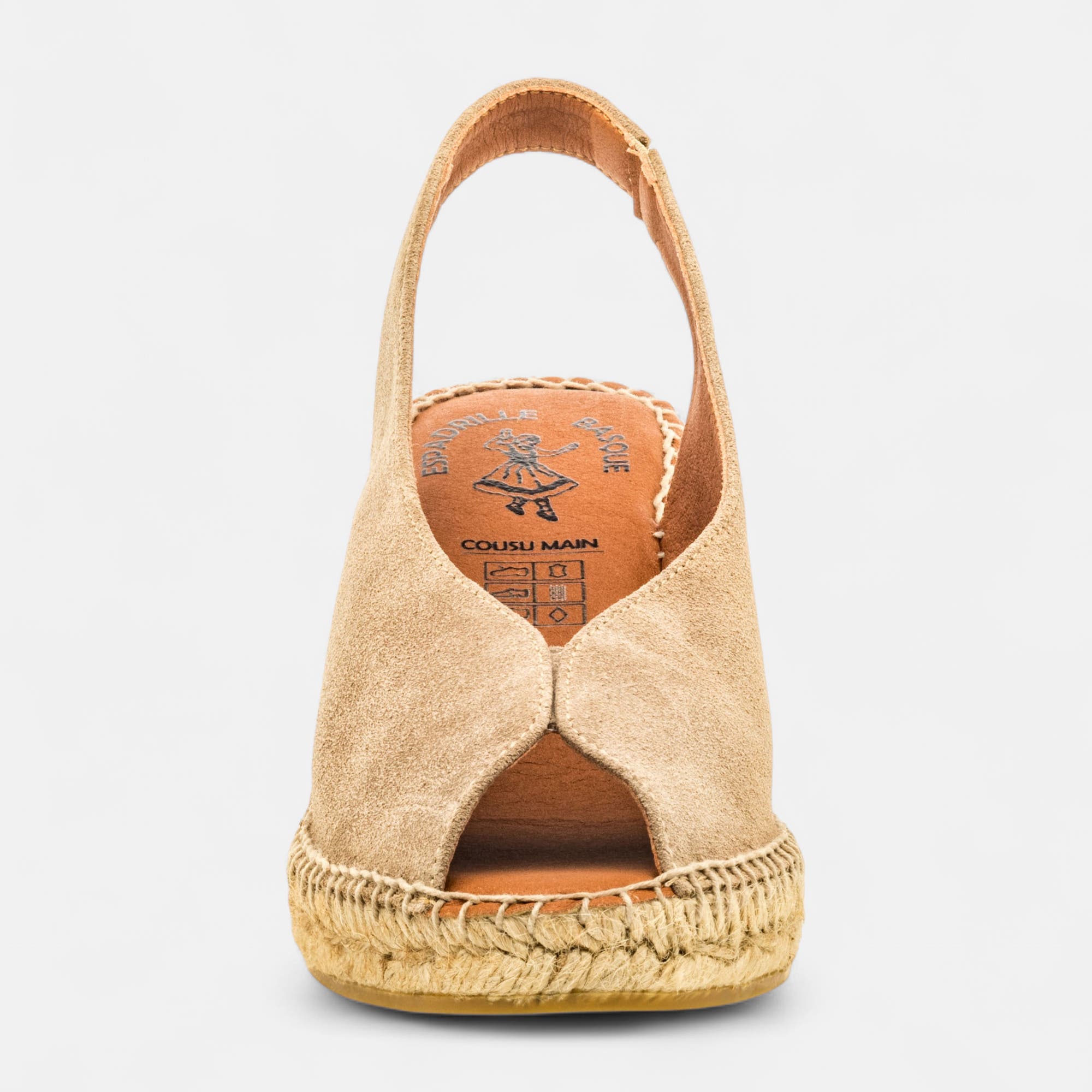 Espadrilles à talon compensé Femme en cuir ecru