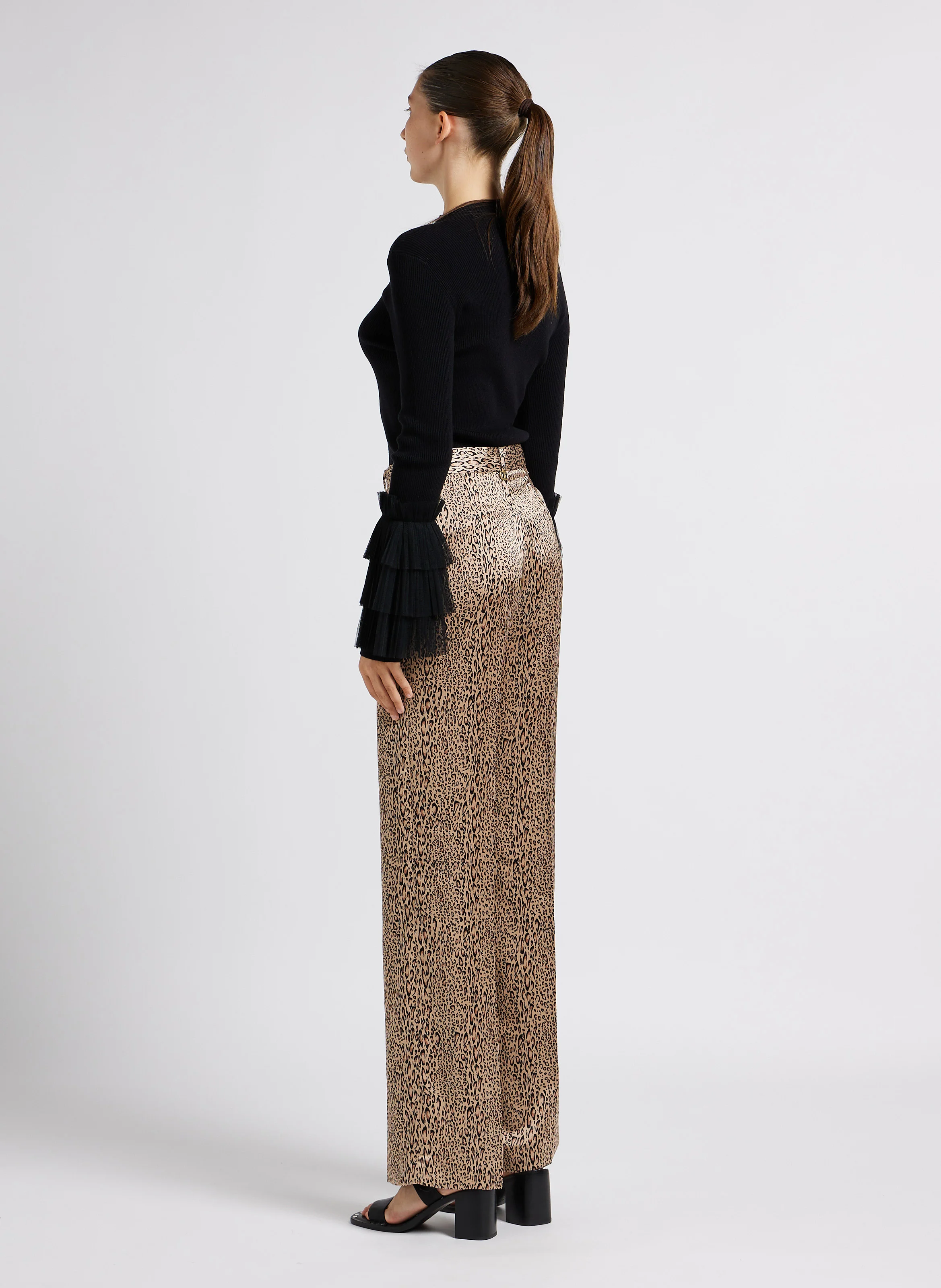 Pantalon à pince imprimé léopard | Marron