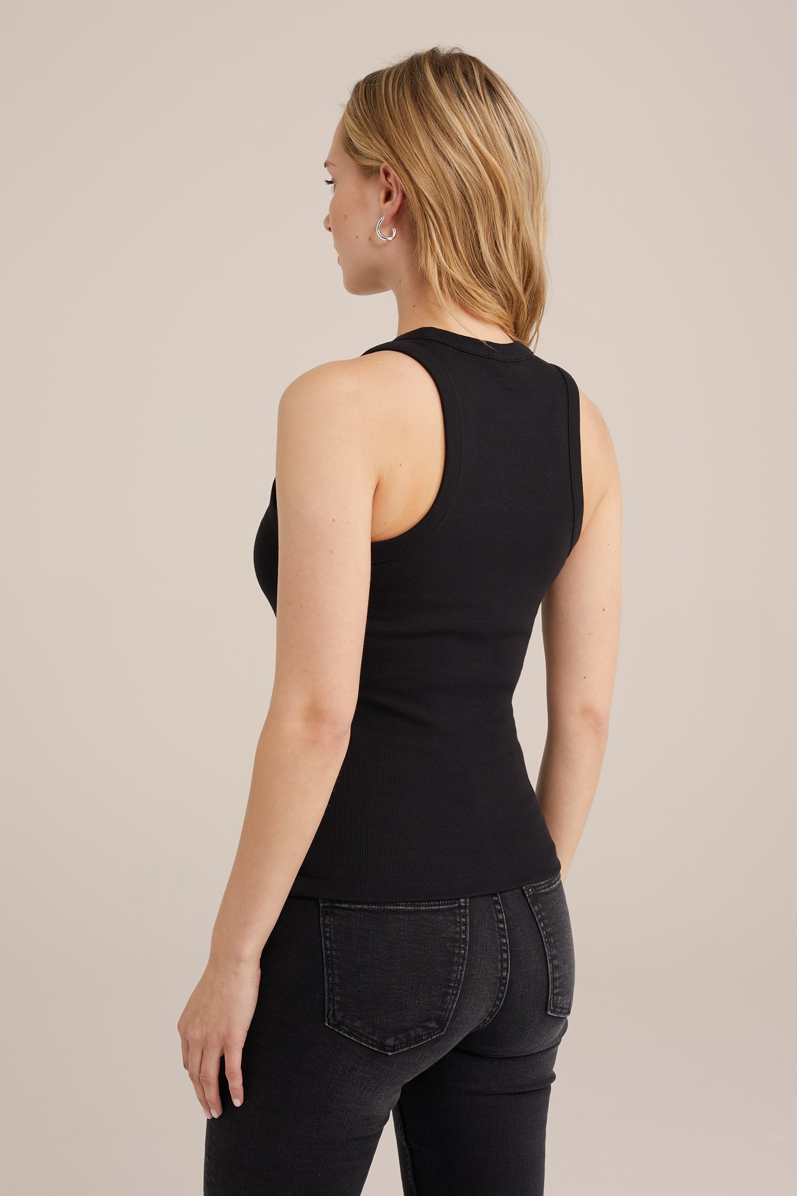 singlet van ribstof WE Fashion Zwart