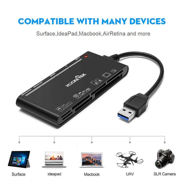 NÖRDIC USB-A kortlæser 7 slot 1xCF, 2xSD, 2xMicroSD, 1xMS, 1xXD UHS-I