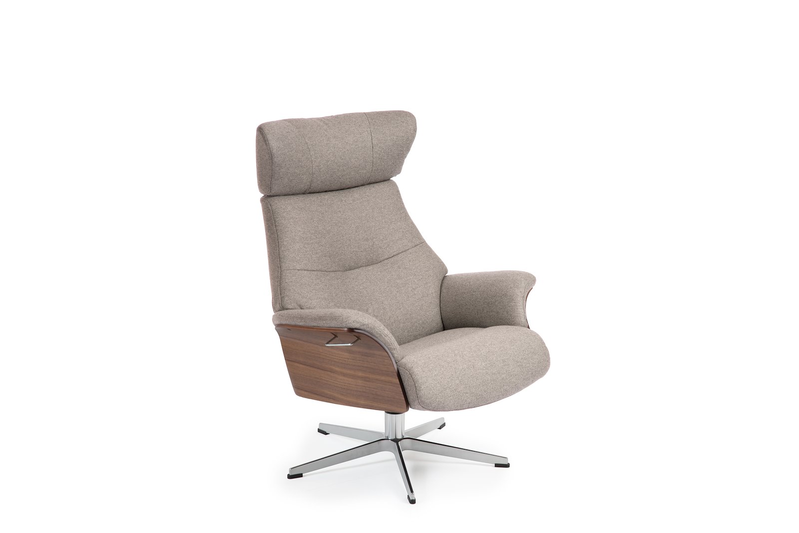 Air lenestol I tekstil Sheford 1383-72 Light Grey, høy standard svingfot alu. Skrog i valnøtt