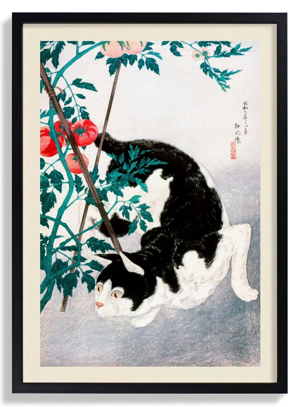Katze mit Tomate von Takahashi Shōtei