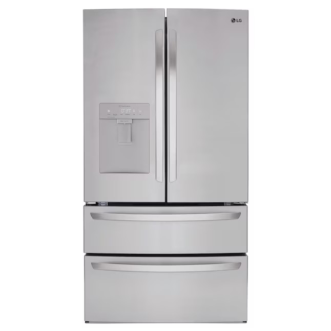 Refrigerador LG French Door de 4 portas com dispensador de água externo, capacidade de 28,6 pés cúbicos (714 litros), com máquina de gelo (aço inoxidável) e certificação ENERGY STAR.