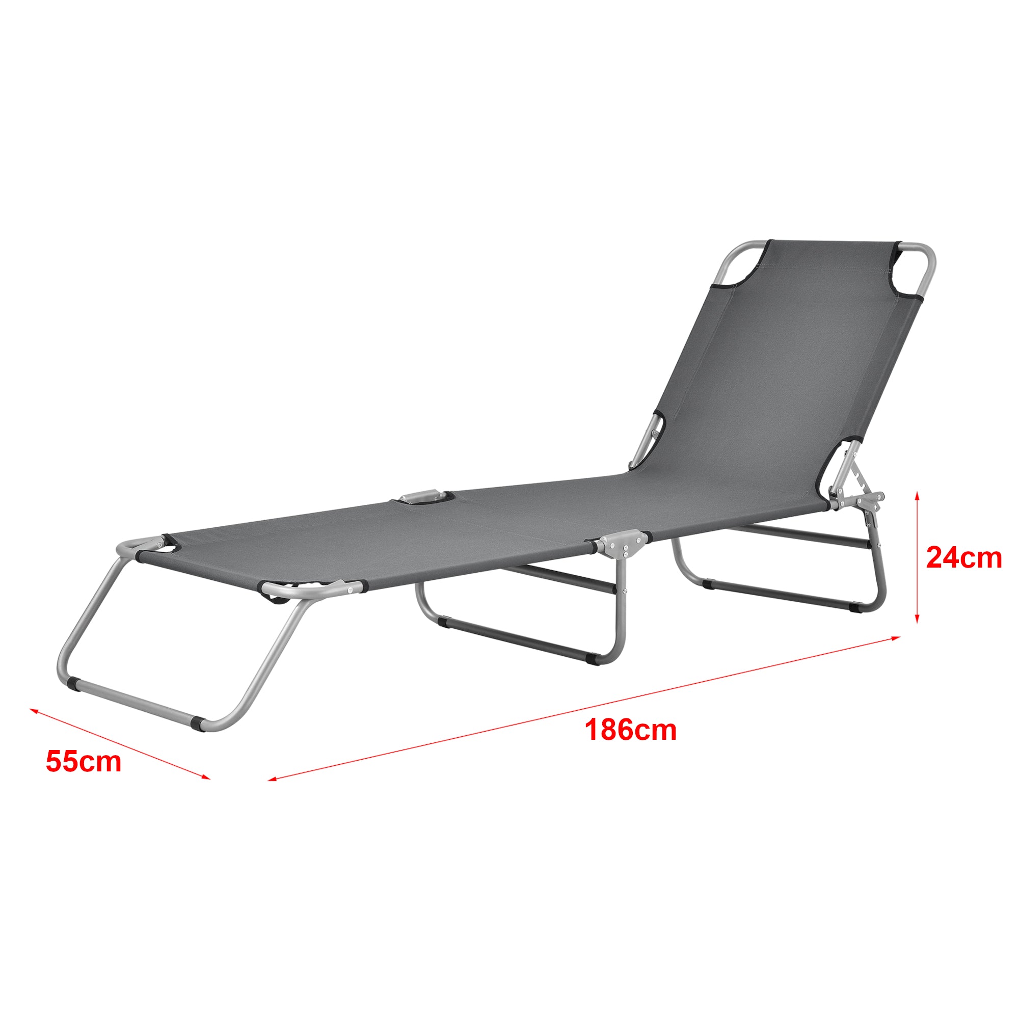 Lot de 2 transats inclinables acier polyester argenté mat gris foncé
