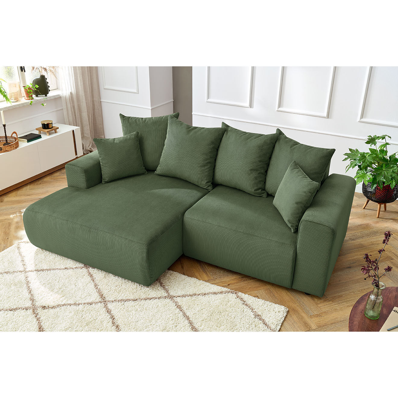 Bobochic Canapé d'angle fixe gauche Enjoy vert - 237x147x95 cm