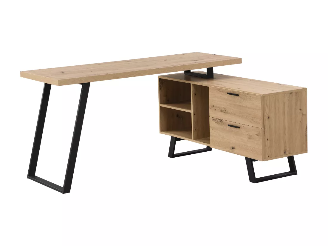 Bureau d'angle avec rangements - MDF - Coloris : Naturel et noir - NAYARO