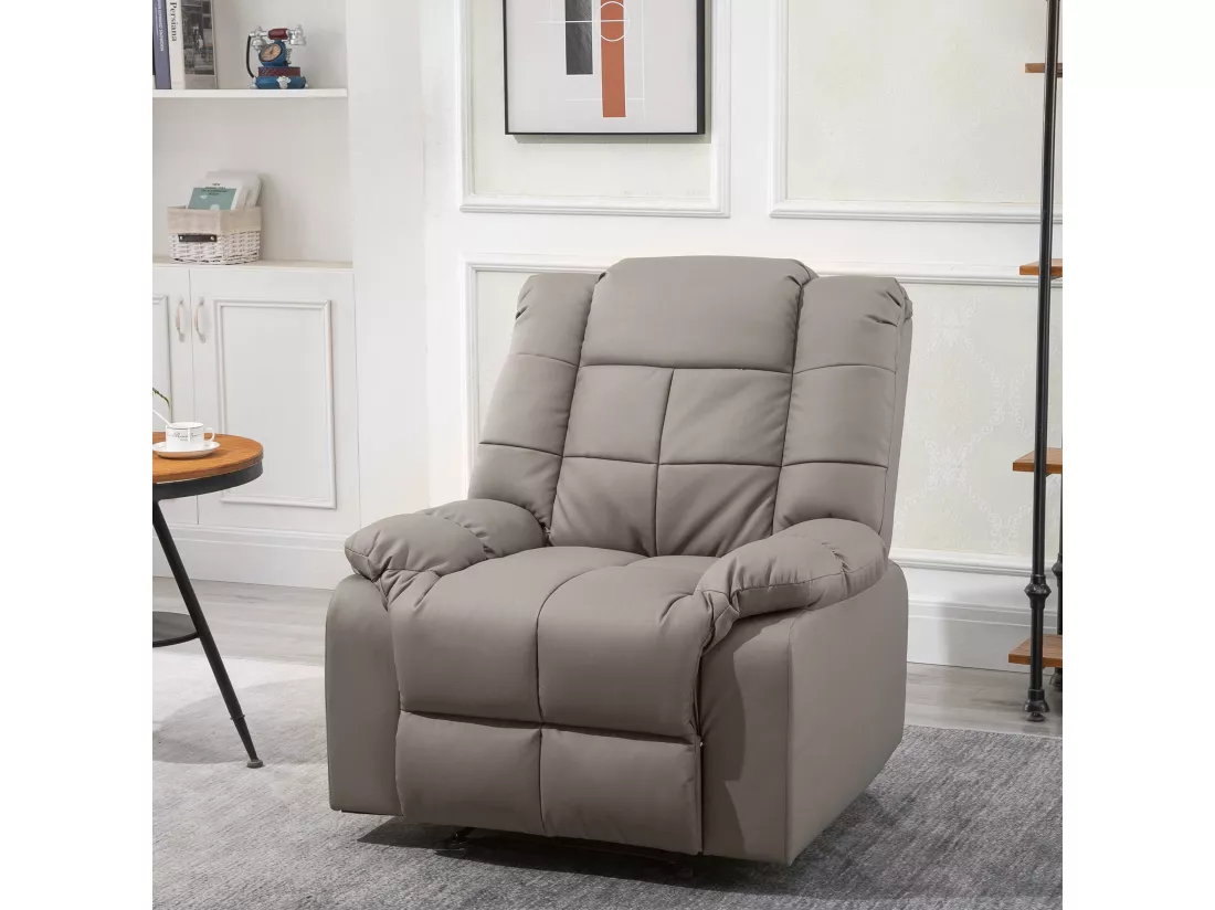 Fauteuil luxe de relaxation et massage inclinaison dossier repose-pied réglable revêtement synthétique gris