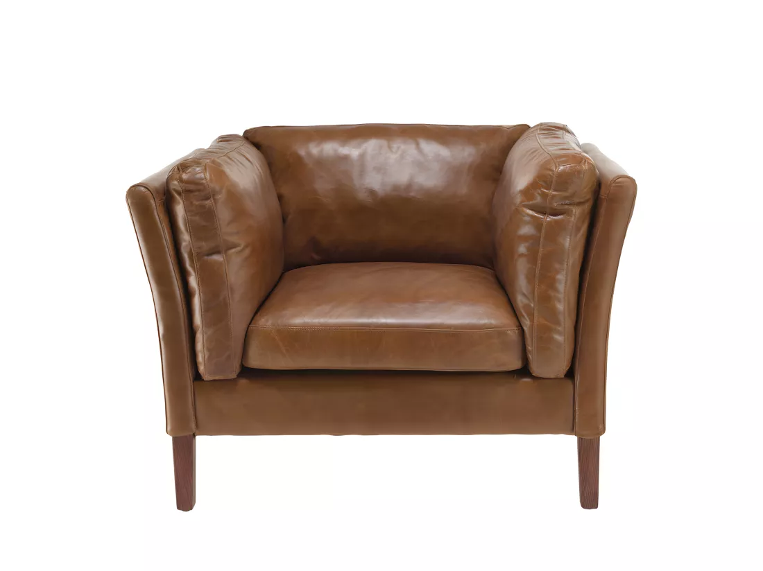 GASTON - Fauteuil marron MILANO vintage cuir 1 place pieds bois