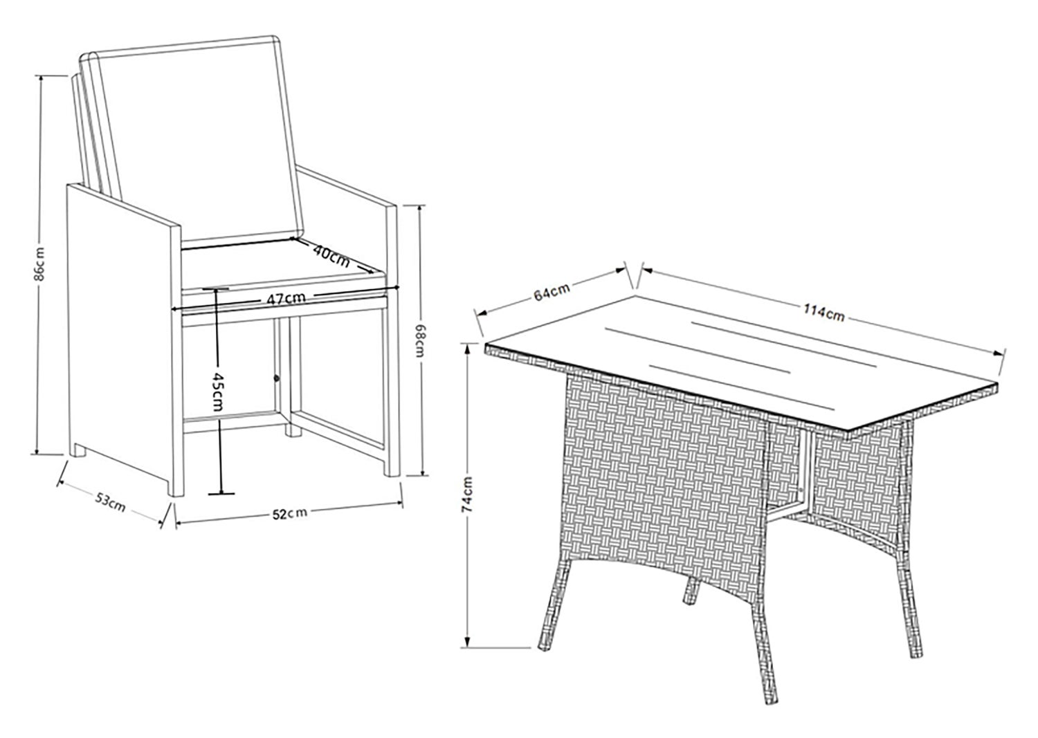 3-delige balkonset, tuinmeubelset, rotan, bruin
