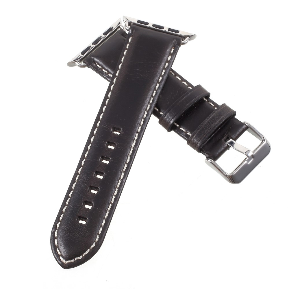 Apple Watch (49/46/45/44 mm) Echtleder Vintage Armband mit Dornschliesse (Gelenkumfang: 180-220mm) - Schwarz