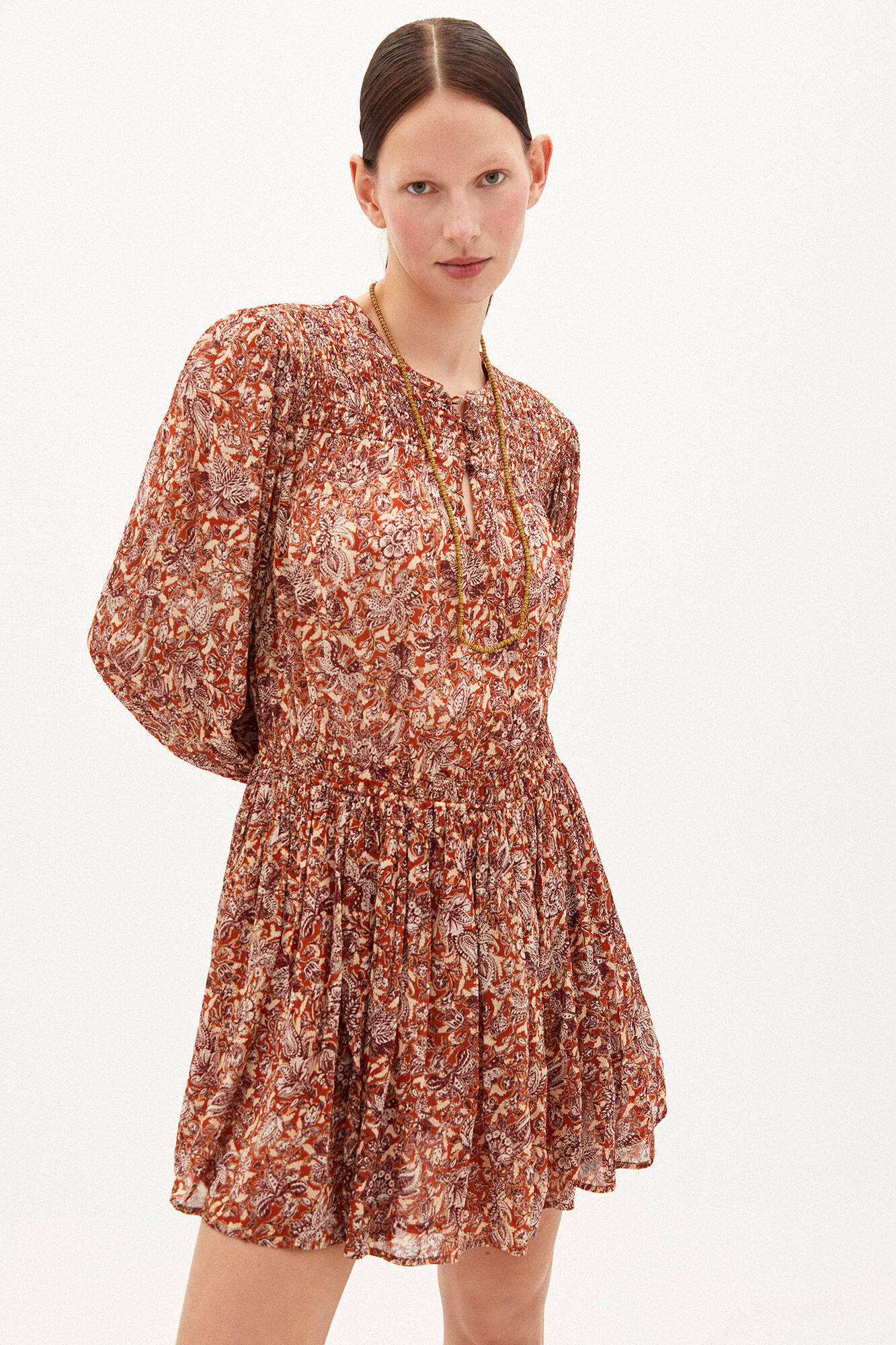 Vestido curto estampado Begoña - Marrom