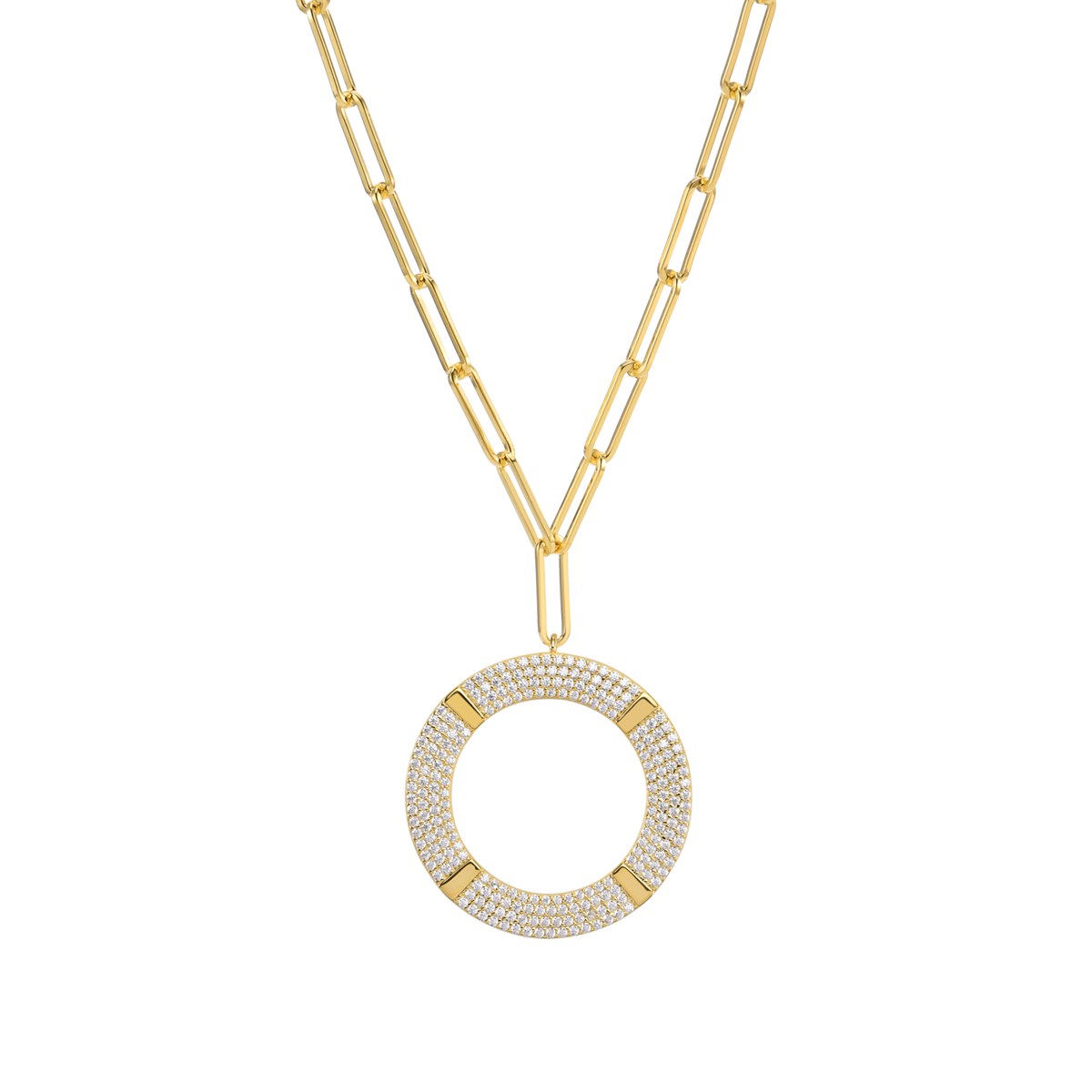 Collier Argent Doré Cercle Sertie De Zirconiums Blanc