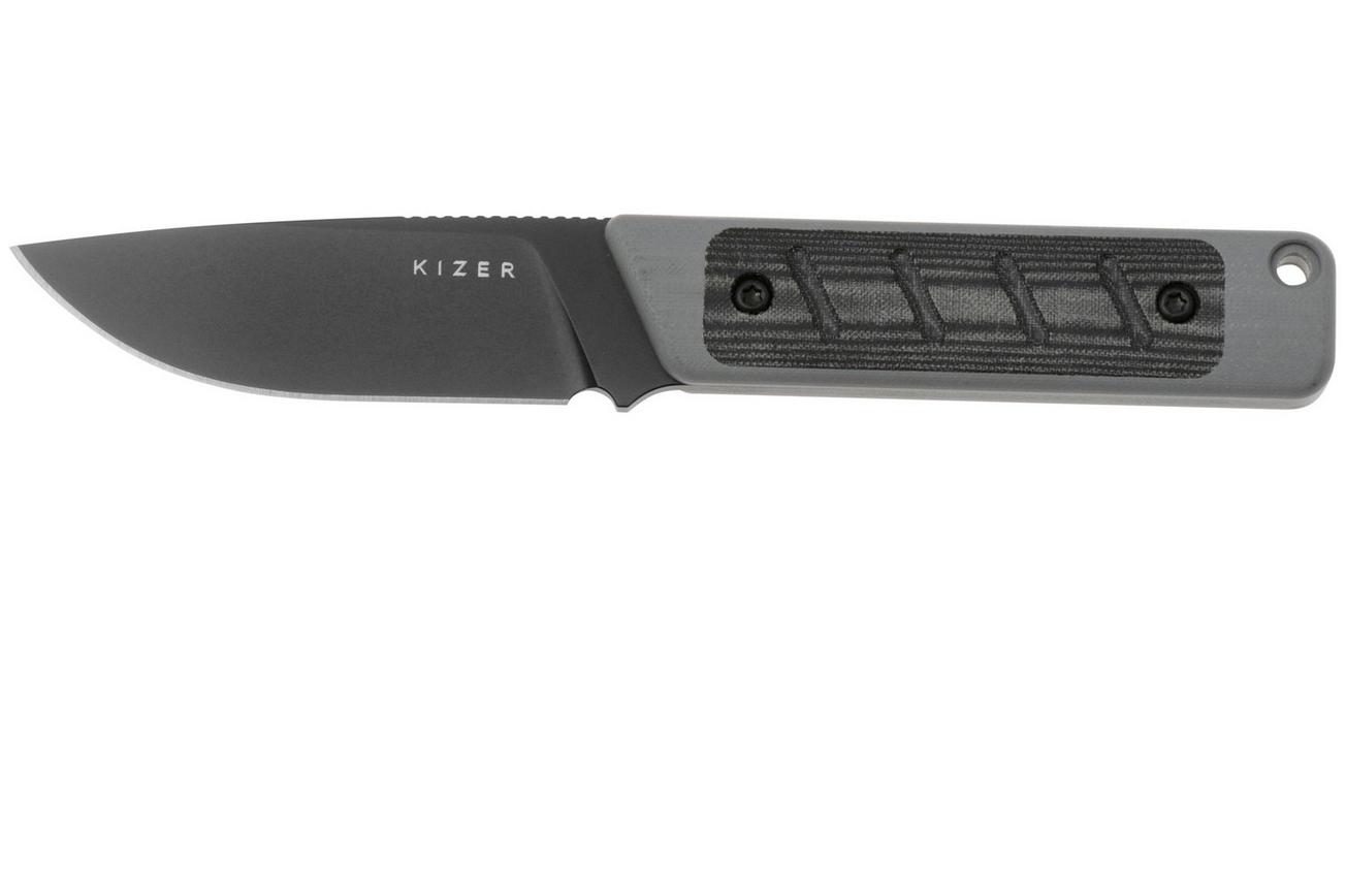 Kizer Smolt K1063A1, Black 3V, Grey G10/Black Micarta Inlay vaststaand mes, Jonathan Styles design