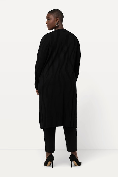 Long-Strickjacke, Wellen-Design, V-Ausschnitt, 1/1-Arm