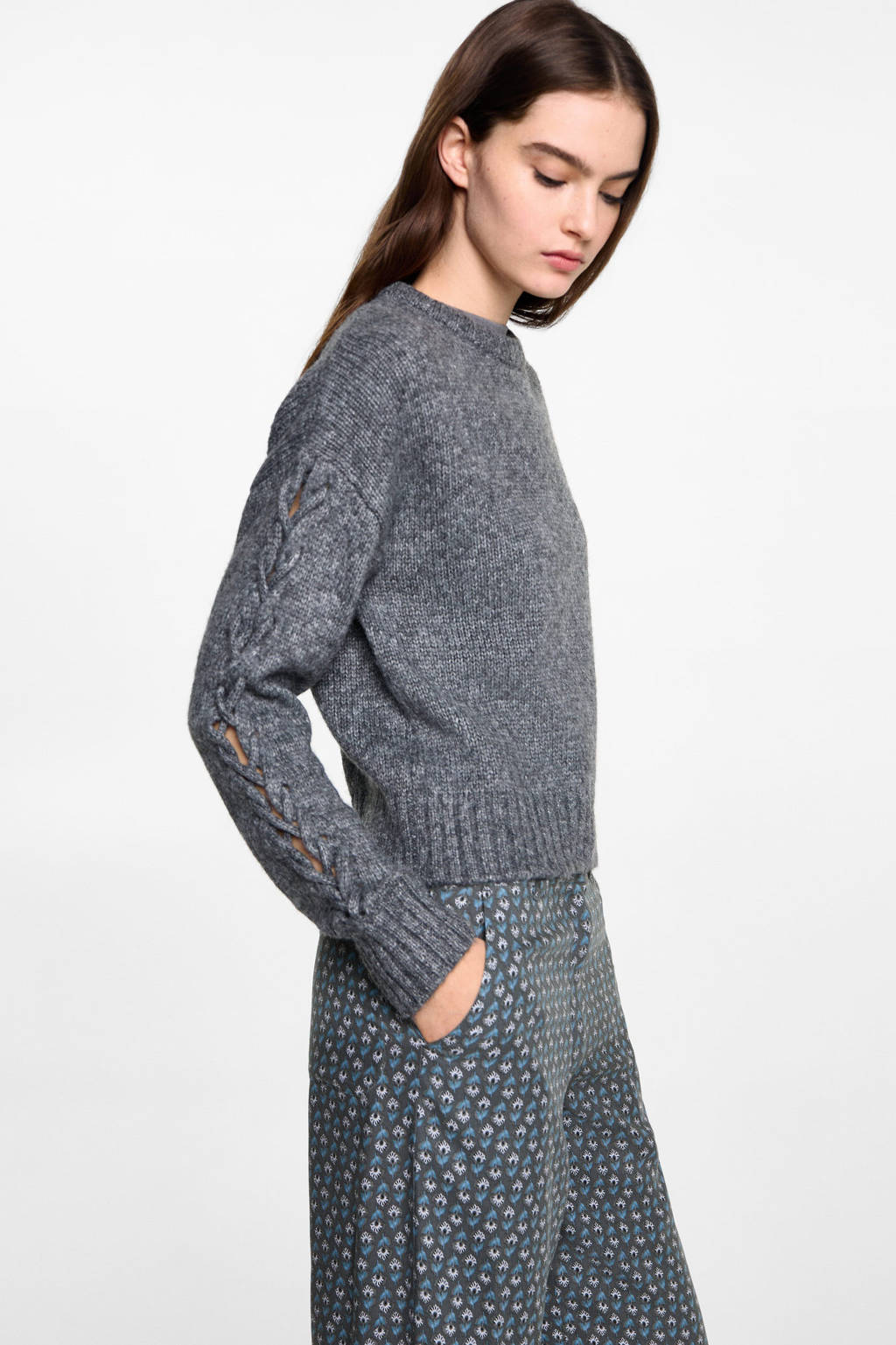 MANGO TEEN wide leg casual broek antraciet
