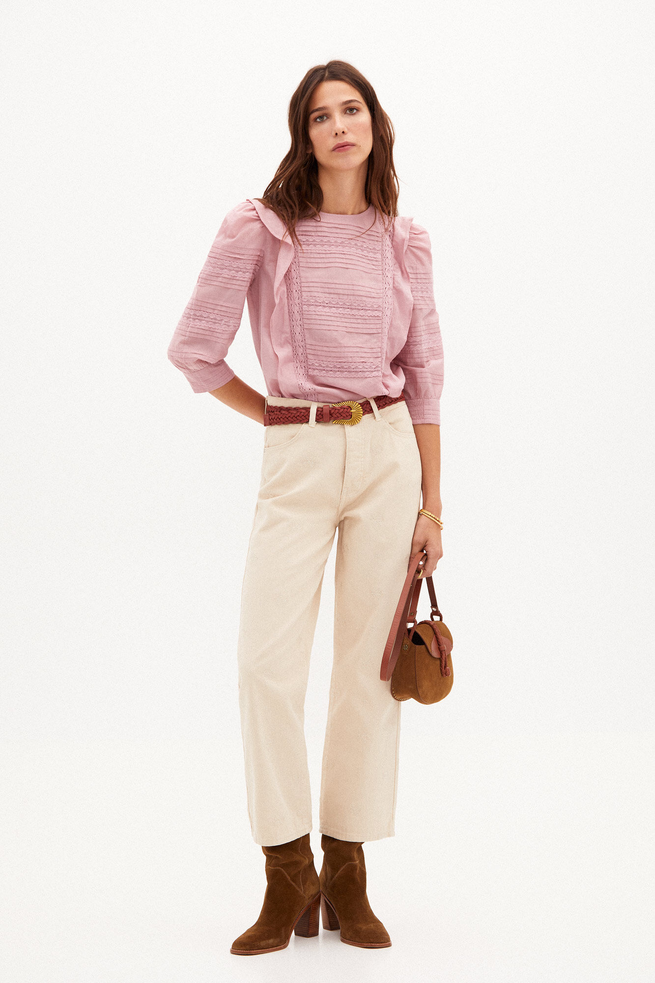 Blusa romântica Gianna em algodão - Rosa