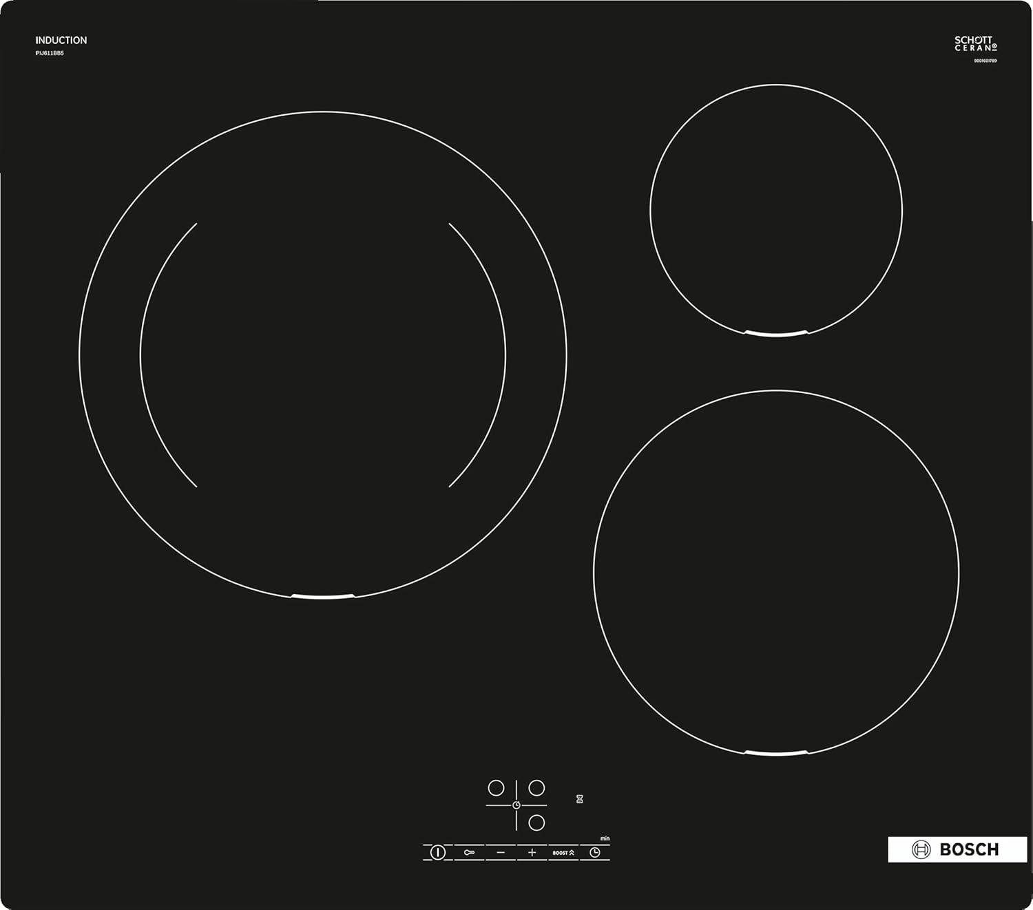 Bosch PUC611AA5E - Série 2 - Table de cuisson à induction - 3 brûleurs - Noir
