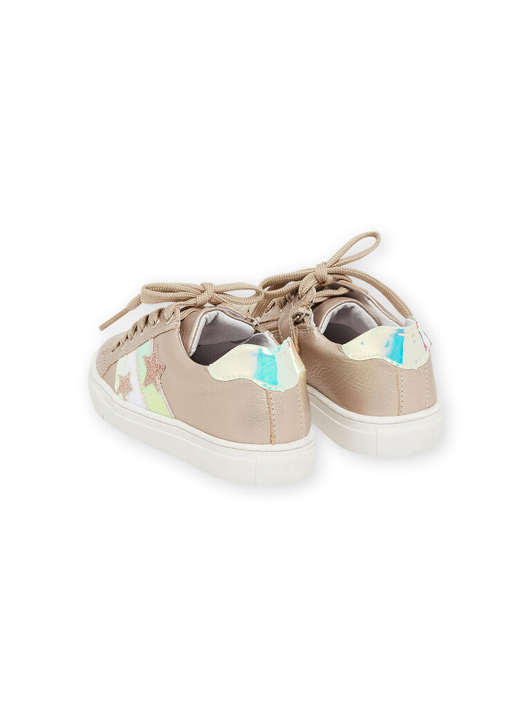 Baskets dorées en cuir avec patchs étoile et bandes fantaisie