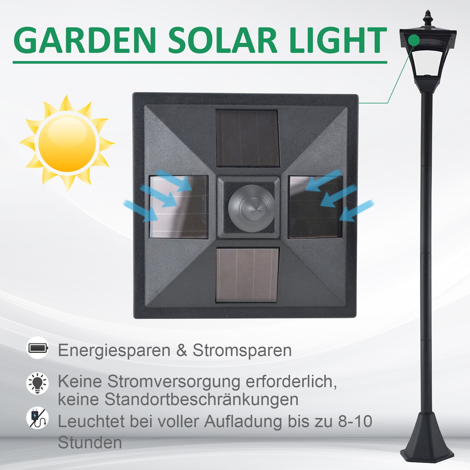 Outsunny Solar Laterne schwarz 15 x 15 x 120 cm (LxBxH)
