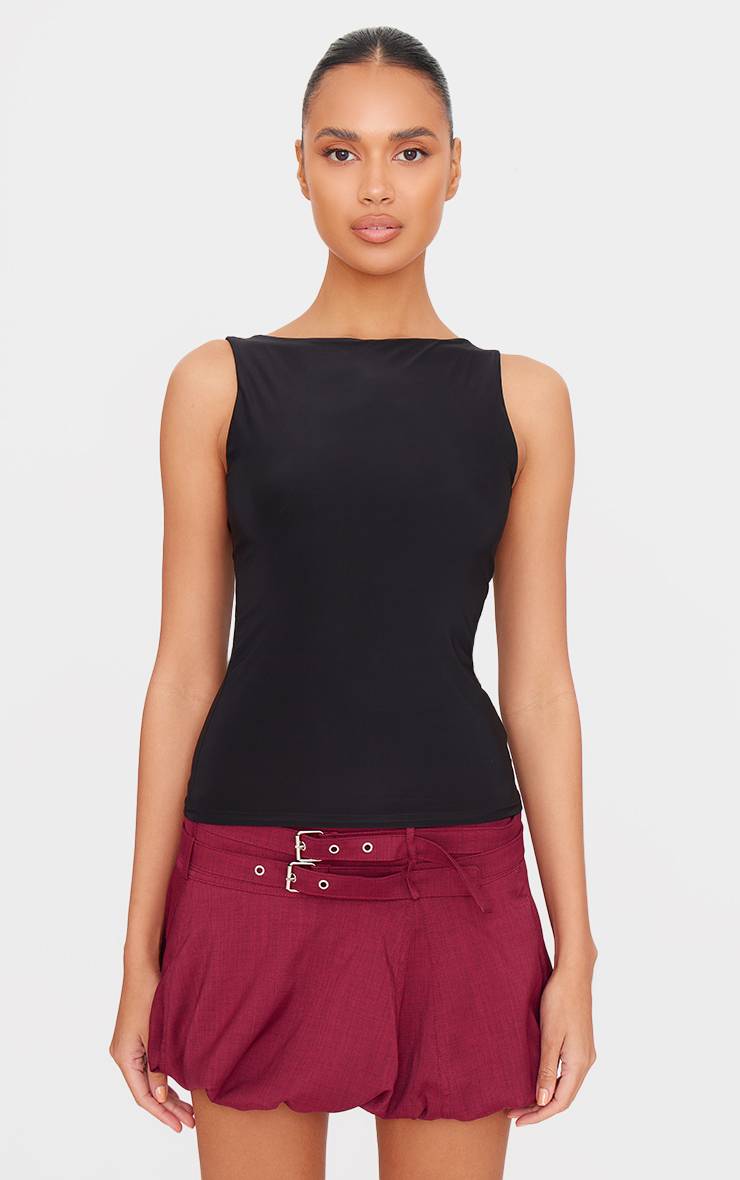 Rouge Bordeaux Mini-jupe Bouffante À Double Ceinture