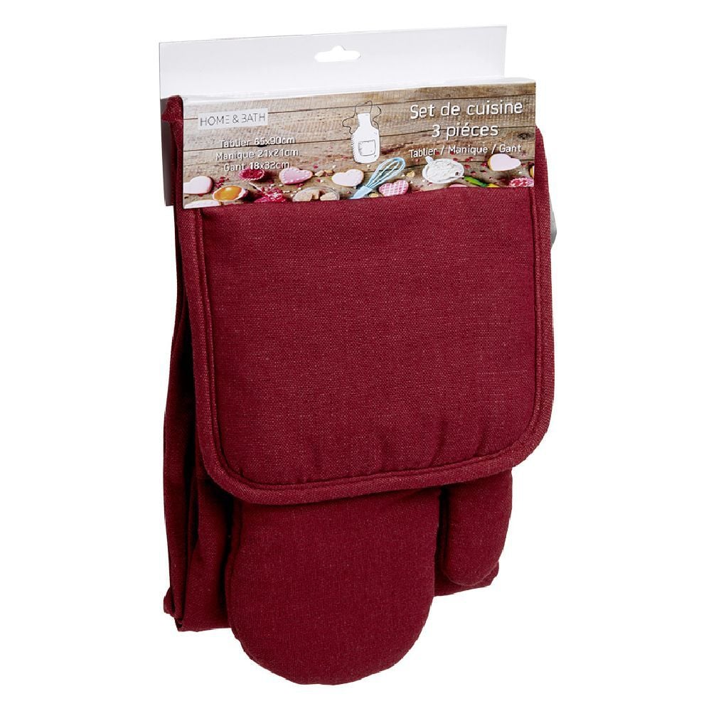 Ensemble tablier de cuisine, gant et manique