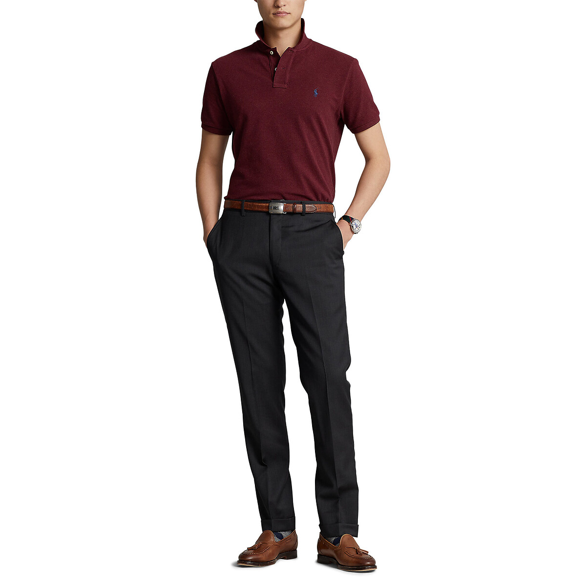 POLO RALPH LAUREN<br>Camisa polo reta de algodão com bordado de jogador de pônei