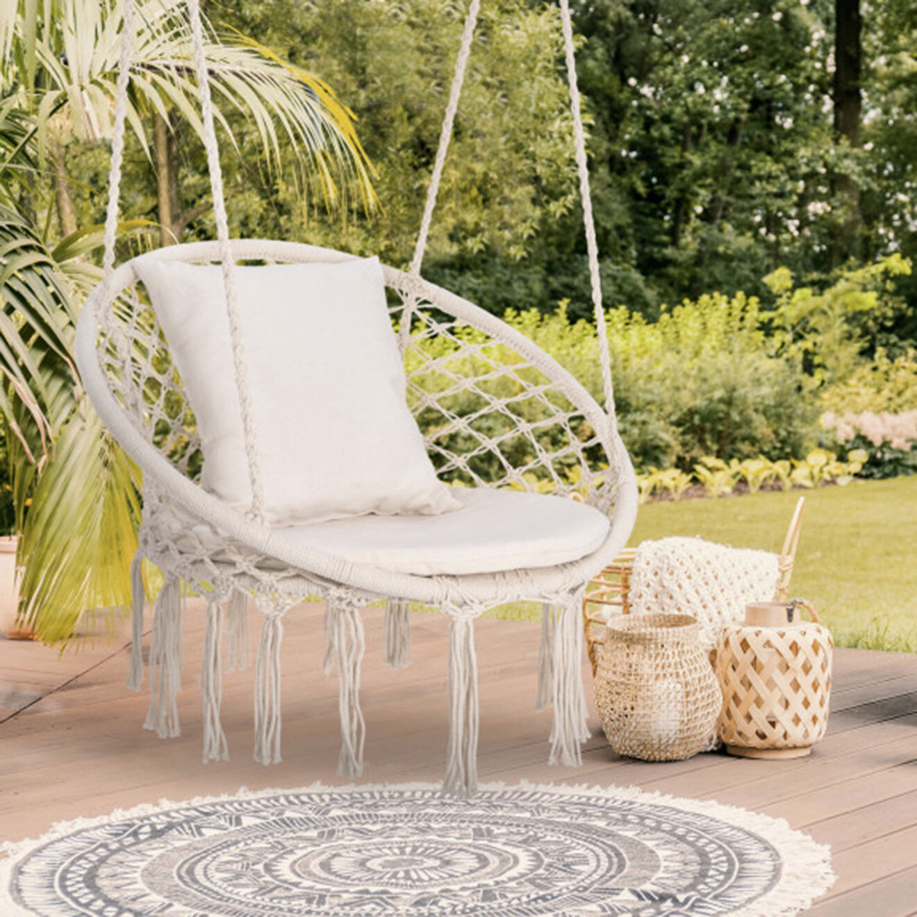 Pratik Garden Hamac macramé avec Coussins beige  - 60x50x120 cm