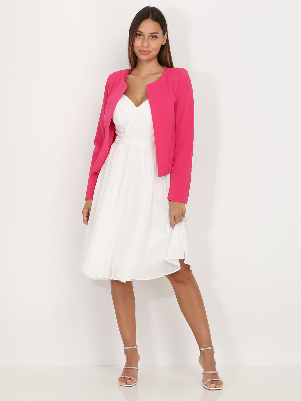 Veste courte sans col- Fuchsia