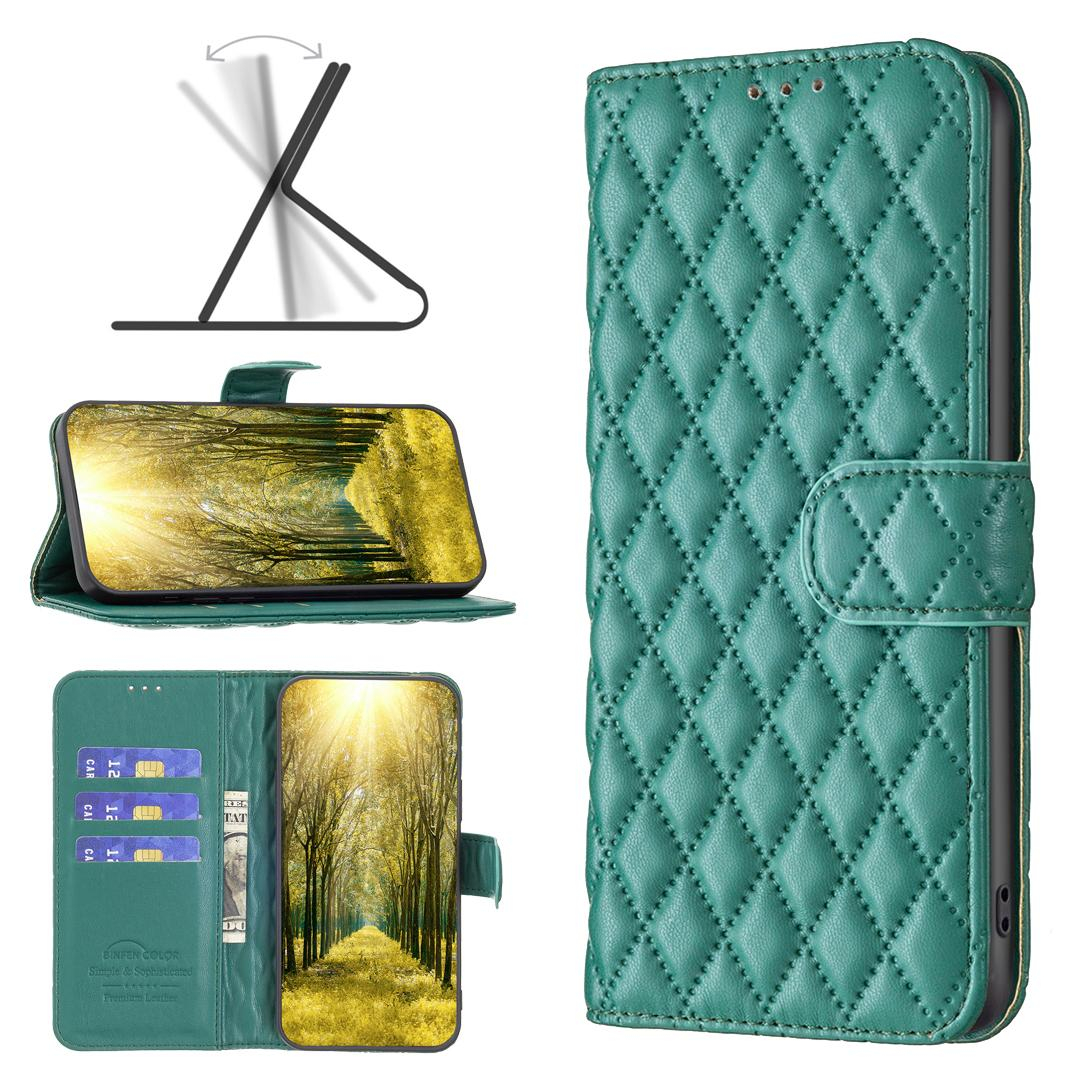iPhone 14 Pro Max Leder Tasche Flip Cover Steppmuster - Türkis