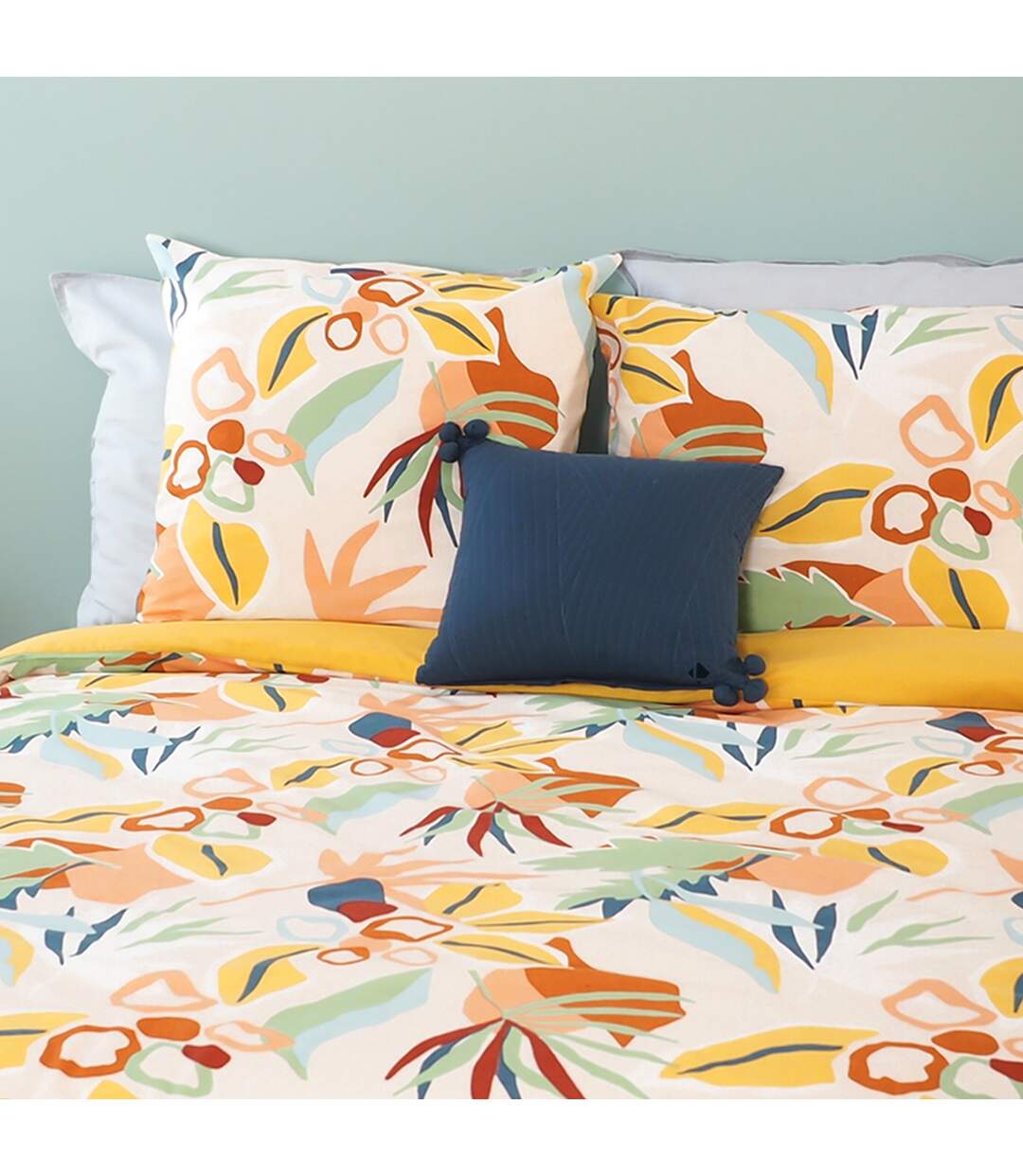Parure de lit 260x240 cm coton BCI adouci LUCIA Jaune Cobalt 3 pièces