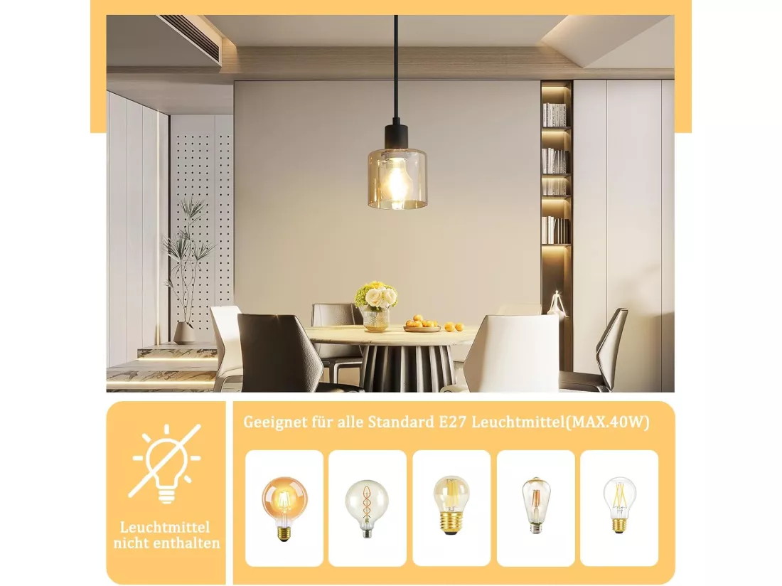 NETTLIFE Suspension table à manger lampe suspendue vintage suspension E27 suspension noire 1 ampoule rétro industriel
