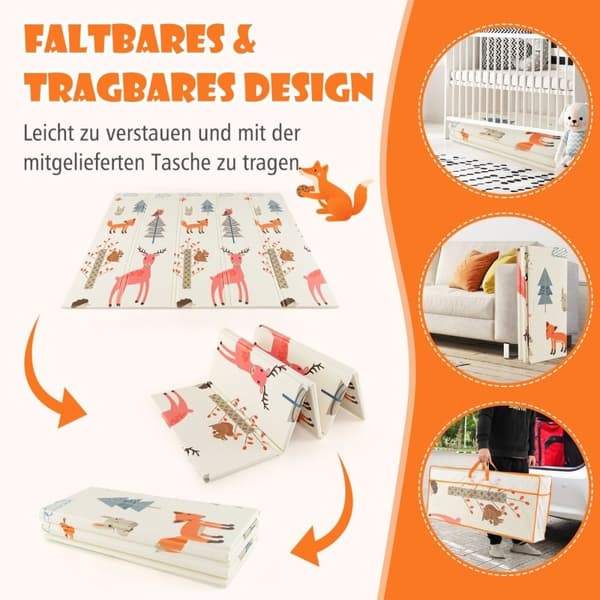 Baby lekematte sammenleggbar babymatte dobbeltsidig krypematte laget av XPE-materiale sjiraffhjort