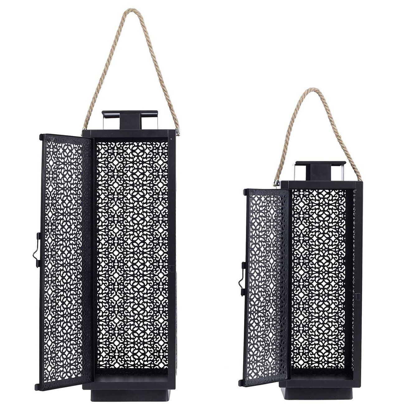 Home Deco Factory 2 Lanternes ajourées noires - 59x18 cm