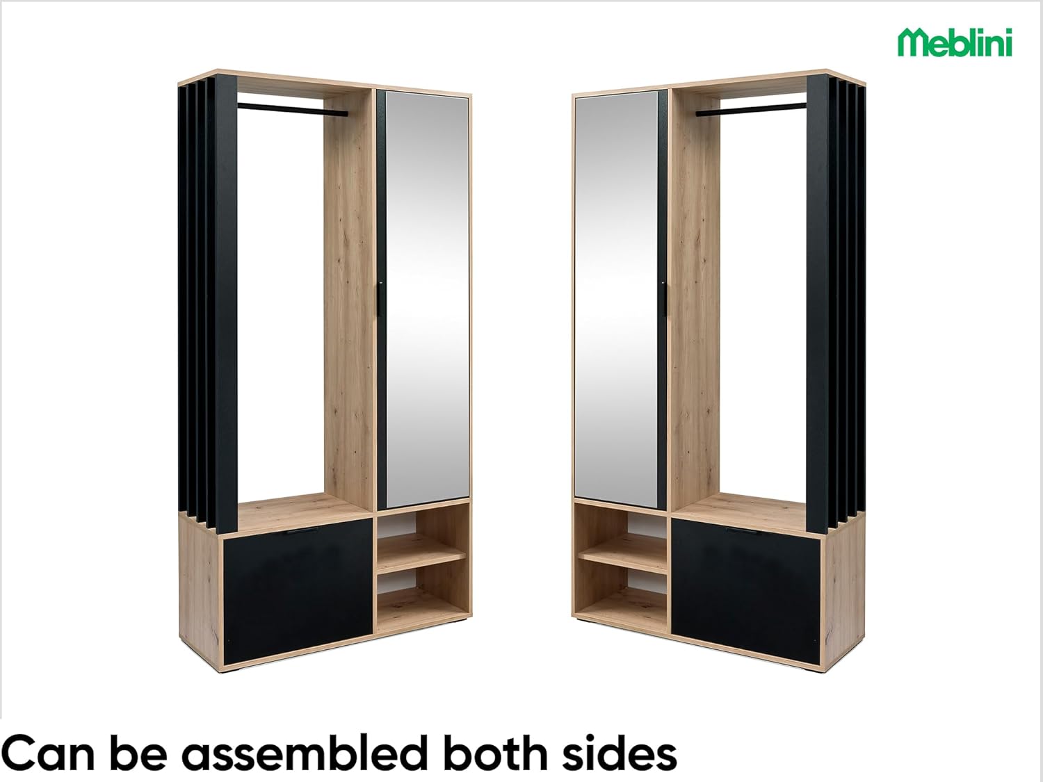 MEBLINI Garderobenschrank Flur mit Spiegel - Garderobe Schrank - Flurgarderobe schmal - Garderobe Flur Möbel Set - Flurschrank hoch - Milano - 100x33x190cm R/L - Artisan Eiche mit Sitzbank