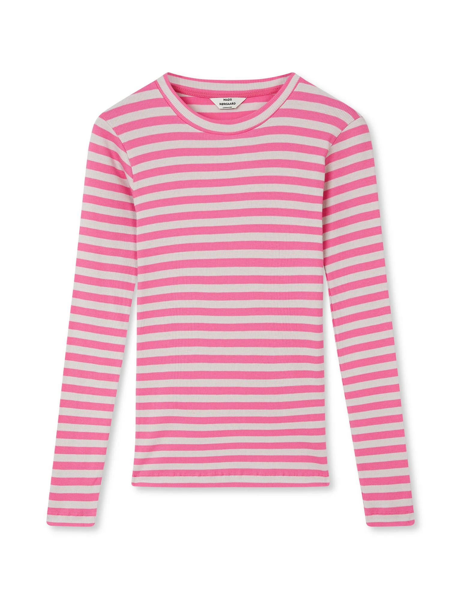 Mads Nørgaard  2X2 Cotton Stripe Tuba langærmet t-shirt - Carmine Rose/Quiet Gray