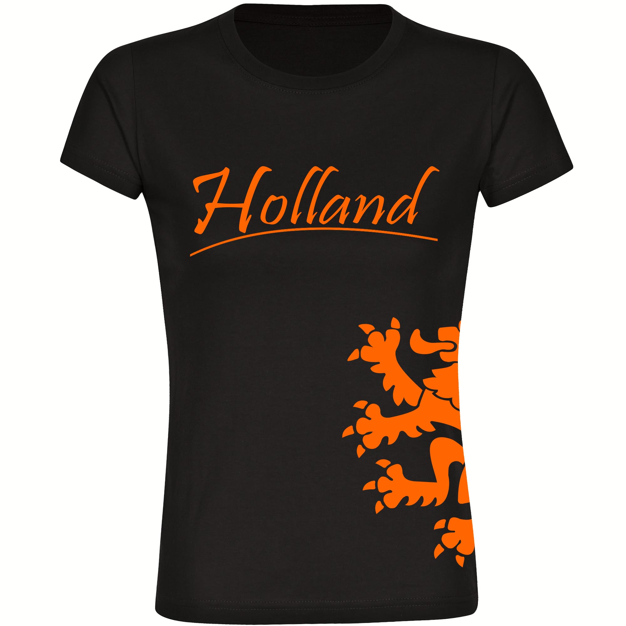 multifanshop® Damen T-Shirt - Holland - Löwe seitlich - Druck orange