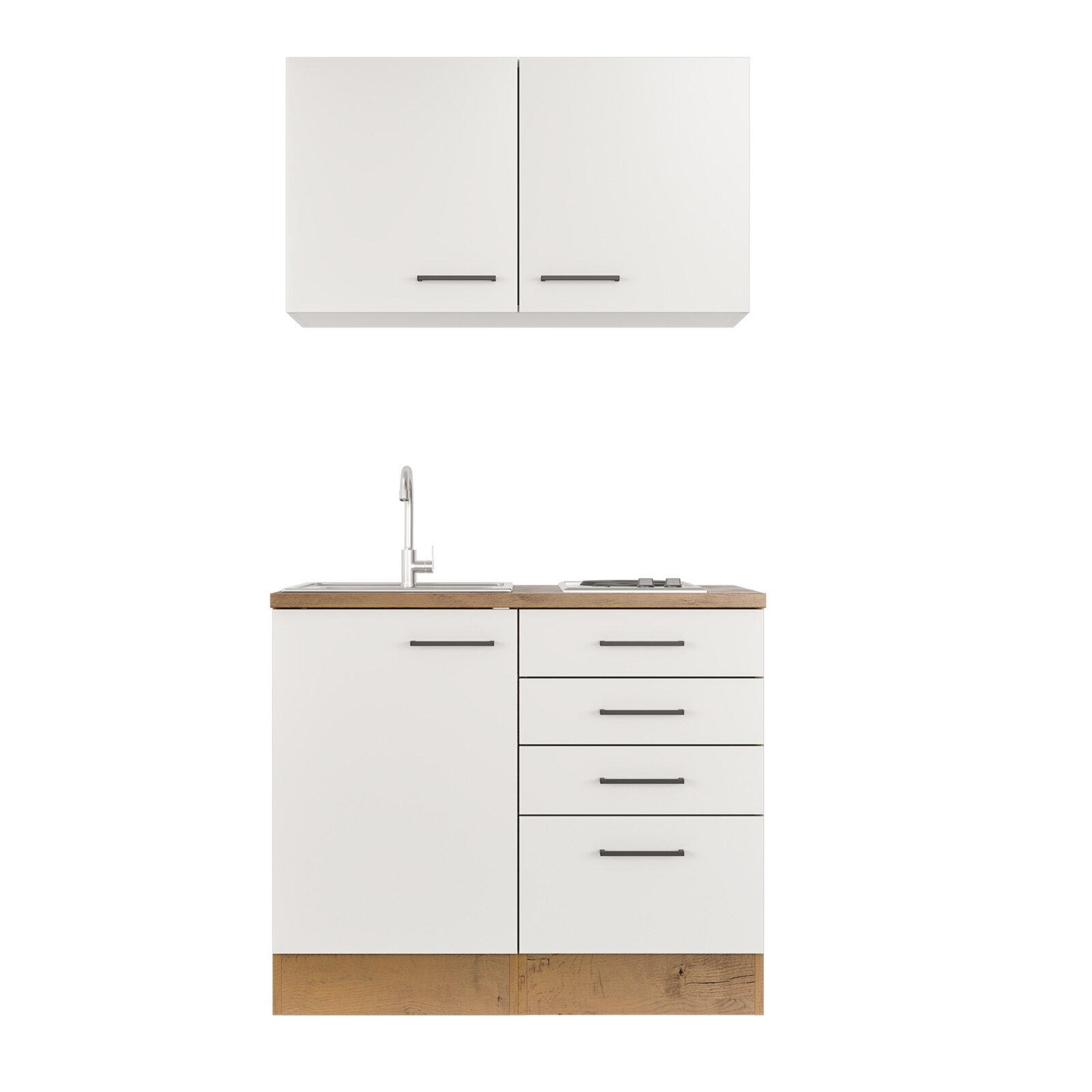 Küchenblock VINTEA - Magnolia matt - Lancelot Oak - mit Kochfeld - 100 cm