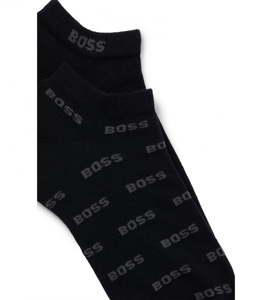 Pacote com 2 pares de meias BOSS com estampa total, pretas.