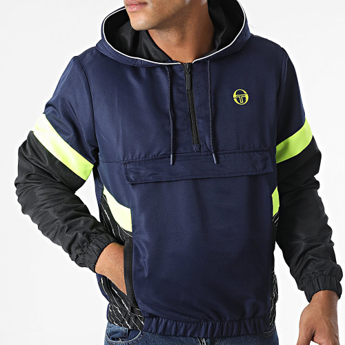 Sweat Zippé Capuche Asymetrical Track 40406 Bleu Marine Noir Jaune