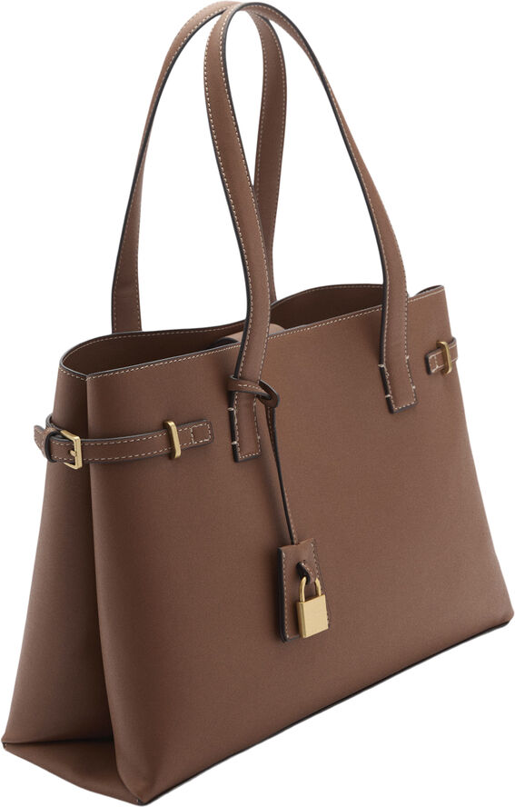 MANGO Shopper bag with padlock Medium brown