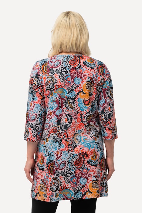 Longshirt, Paisleymuster, A-Linie, V-Ausschnitt, 3/4-Arm