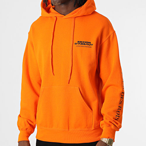 Sweat Capuche Chest And Sleeve Orange Noir