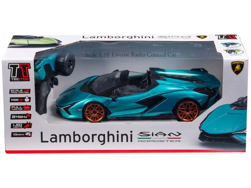 TEC-TOY Auto Lamborghini Sian mit Licht, Türkis, 1:16 Ferngesteuerter Sportwagen mit Licht für Kinder ab 6 Jahren