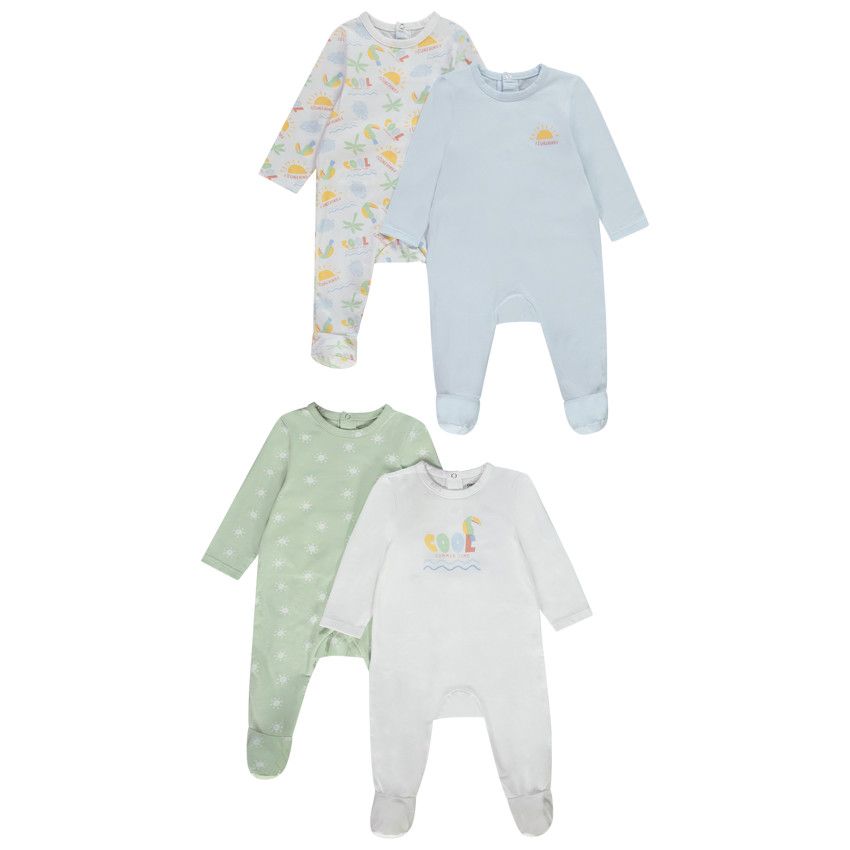 Lot de 4 dors-bien en jersey motifs soleil/plage pour bébé garçon - Blanc